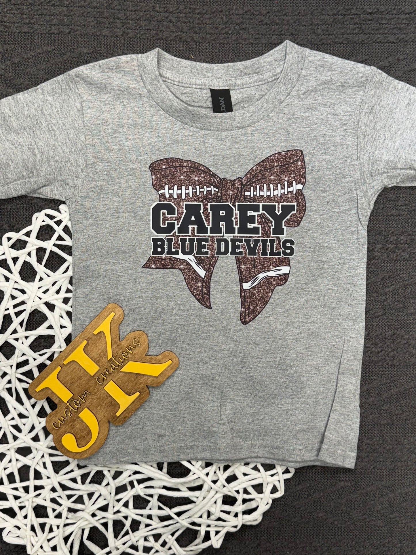 Carey Blue Devils Football Bow for Kids